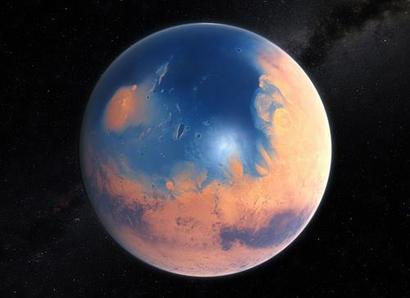 지구처럼 바다가 존재했던 화성의 모습을 표현한 그림. 이미지=ESO/M. Kornmesser/N. Risinger(skysurvey.org)