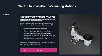 엑스 마키나의 암호화폐 WXM 웹사이트에서 판매 중인 초소형 날씨 데이터 마이닝 스테이션. 사진=weatherxm.com