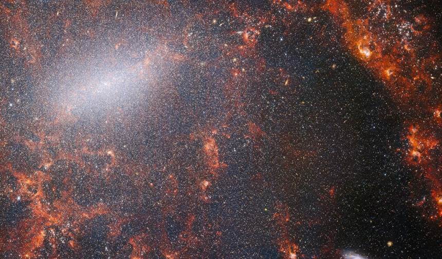 제임스 웹이 포착한 막대 나선 은하 NGC 5068의 중심부. 사진=ESA/Webb, NASA & CSA, J. Lee and the PHANGS-JWST Team