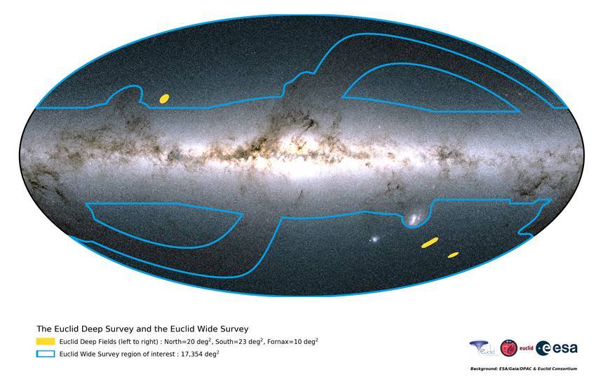 유클리드 우주 망원경의 관측 범위를 나타낸 지도. 사진=ESA