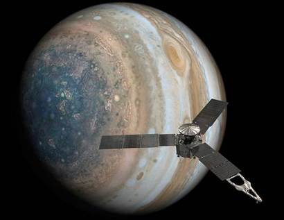 현재 목성 곁을 지키고 있는 주노 탐사선 덕분에 목성의 정확한 위치를 파악할 수 있다. 사진=NASA