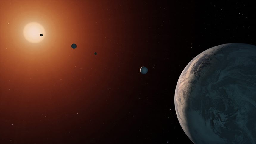 TRAPPIST-1 별 주변에서 7개의 외계행성이 함께 발견되었다. 이처럼 하나 이상의 행성을 함께 거느린 다중 외계행성 시스템도 많이 발견된다. 사진=NASA/JPL-Caltech
