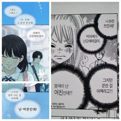 표절 의혹이 불거진 ‘고백 취소도 되나?’와 일본 만화​ ‘​네 곁의 나’​​ 장면 비교. 사진=커뮤니티 갈무리