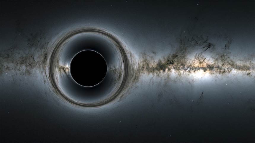 아홉 번째 행성이라 추정된 천체가 정말 블랙홀이라면 그 주변 작은 중력 렌즈 효과를 통해 확인할 수도 있다. 사진=NASA’s Goddard Space Flight Center; background, ESA/Gaia/DPAC