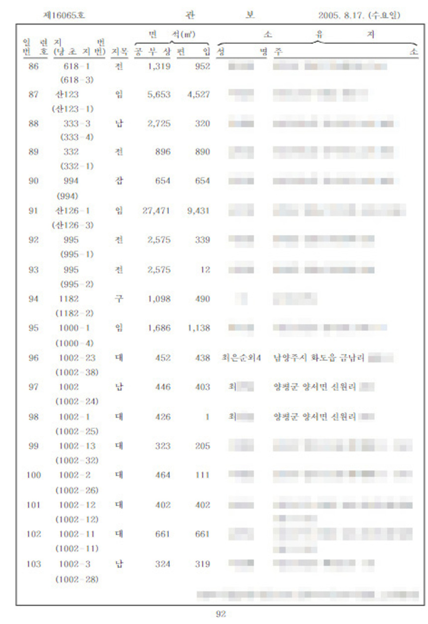 2005년 건설교통부 고시 중 일부. 자료=국토교통부