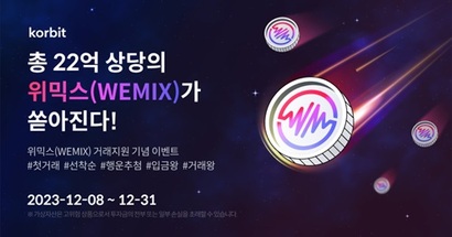 코빗의 위믹스(WEMIX) 재거래지원 기념 에어드랍 이벤트 공지. 사진=코빗