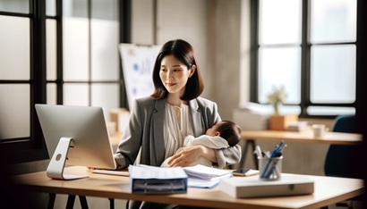 일하는 여성이 아이를 낳는다는 건 아무리 제도적 배려가 있다고 해도 쉽지 않은 일이다. 저출산 문제를 해결하기 위해선 이러한 여성의 노동권에 대한 근본적 변화가 필요하다. 사진=생성형 AI