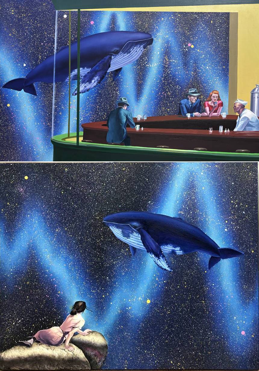 호퍼 생각: 116.8×72.7cm Oil on canvas 2025(위), 와이어즈 생각: 90.9×72.7cm Oil on canvas 2025