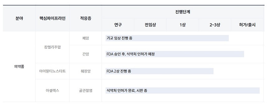 CG인바이츠와 조중명 전 회장은 췌장암 치료제 ‘아이발티노스타트’의 임상 개발을 위해 미국 자회사를 분사하는 계약을 맺었으나, 경영권과 투자 이행 여부를 두고 갈등을 빚었다. 사진은 CG인바이츠의 의약품 라인업. 사진=CG인바이츠 홈페이지