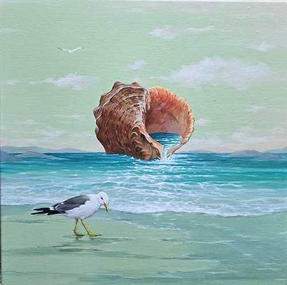 꿈꾸는 소라껍질과 갈매기: 30×30cm Acrylic on canvas 2025