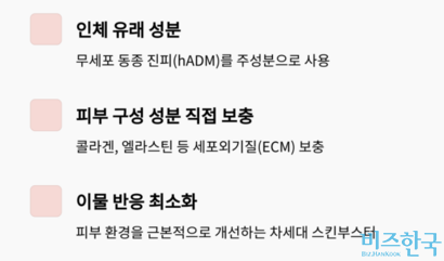 피부과에서 인체유래성분 스킨부스터의 효능을 게시한 내용. 사진=피부과 홈페이지 캡처