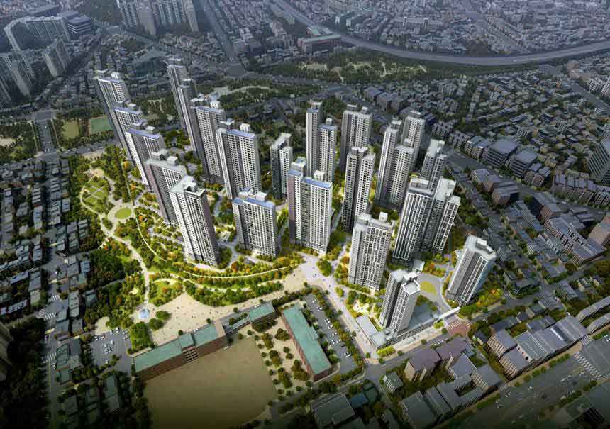 포레나더샵 인천시청역은 간석동·구월동 일대 정비사업 프리미엄의 흐름을 이어갈 신규 분양 단지로 주목받고 있다. 포레나더샵 인천시청역 조감도. 사진=한화건설 제공