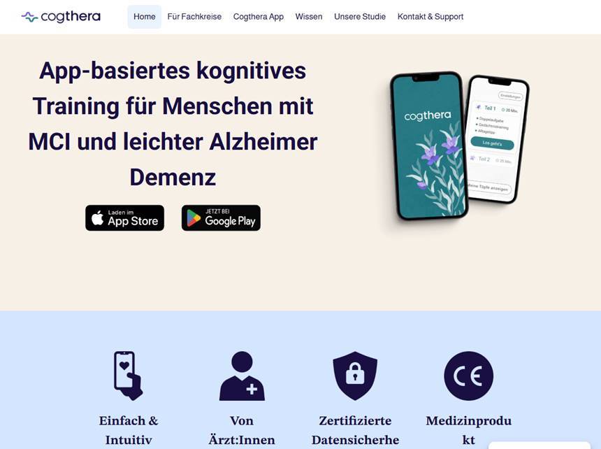 디가 등재를 앞둔 뮌헨 스타트업 코그테라. 사진=cogthera.de