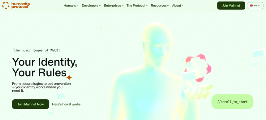 10월 24일 10시 5분부터 10월 31일 10시 5분까지 휴머니티 프로토콜(H)가 암호화폐 시장에서 가장 높은 상승률을 기록했다. 사진=humanity.org