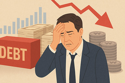 빚을 제대로 갚지 못하는 중소기업과 자영업자의 연체율이 9년 만에 최고치까지 올랐다. 일러스트=생성형 AI