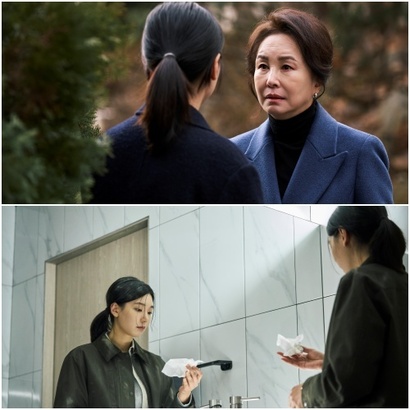 노진표 이상으로 빌런인 노진표의 어머니 고정숙과 노진표의 동생 노진영. 자신들이 가진 것을 잃지 않기 위해 희수의 상황을 묵살하고 적극적으로 외면하는 방관자이자 가해자이다. 사진=넷플릭스 제공