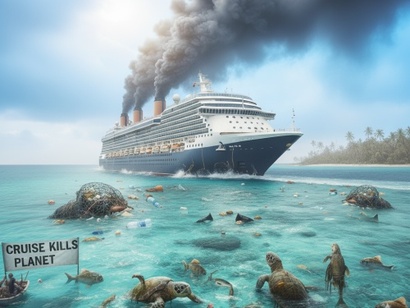 새만금 신항만을 크루즈 기항지로 만드는 사업이 추진되고 있다. 크루즈 산업은 환경파괴 문제로 많은 비판을 받고 있어 논란이다. 사진=생성형 AI