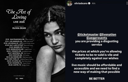 올리비아 딘이 11월 21일 티켓 재판매 플랫폼을 비판하는 글을 자신의 소셜미디어에 올렸다. 사진=올리비아 딘 인스타그램 캡처