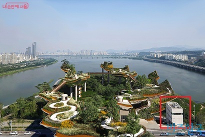 토마스 헤더윅의 ‘소리풍경’ 조감도. 규정대로라면 방공진지는 소리풍경의 공중보행로보다 높게 지어져야 한다. 사진=서울특별시 제공