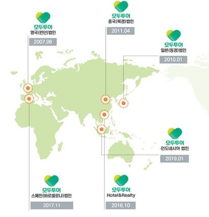 모두투어 해외 법인 현황. 사진=모두투어 홈페이지