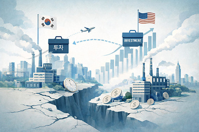 대미 투자 확대로 기업 자금이 미국으로 이동하며 국내 설비투자 위축 우려가 커지고 있다. 일러스트=생성형 AI