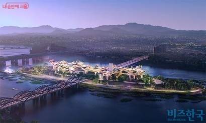 노들 글로벌 예술섬 야경 조감도. 서울시가 노들 글로벌 예술섬 조성사업 총사업비가 3704억 원이라고 공개했지만, 실제로는 4400억 원인 것으로 확인됐다.  자료=서울특별시 제공