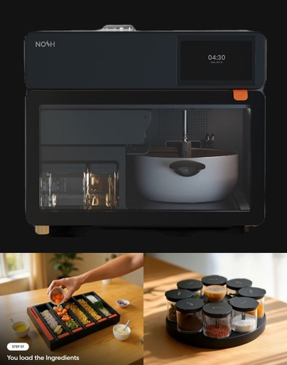 전자레인지나 오븐에서 수백가지 요리가 가능하다는 건 가열 시간 조절에 불과하다. 로봇 셰프 나쉬는 진짜 수백가지 요리를 해준다. 다만 조미료와 식재료는 미리 손질해서 넣어둬야 한다. 사진=나쉬 홈페이지