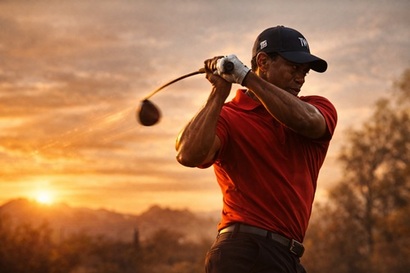 21세에 프로로 데뷔해 마스터스 최연소 우승, PGA 투어 통산 82승과 메이저 15승, 683주 세계 랭킹 1위라는 전무후무한 기록을 남긴 그는 골프의 위상을 바꾸며 ‘타이거 효과’로 투어의 상금과 인기를 폭발적으로 키웠다. 빨간 셔츠와 강렬한 스윙은 프로와 아마추어를 가리지 않고 로망이 되었고, 골프는 그 이전과 이후로 나뉠 만큼 달라졌다. 사진=생성형 AI