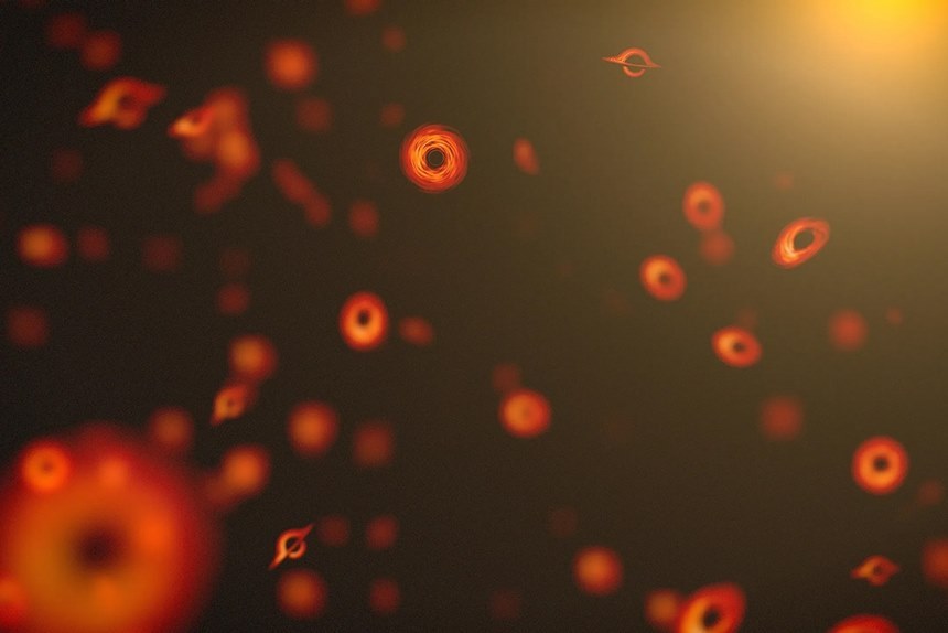 초기 우주에 존재했을 거라 기대하는 원시 블랙홀 상상도. 이미지=NASA