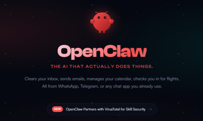 오픈클로는 답변에 그치는 AI 시대가 가고, 실행하는 AI 시대가 왔다는 점을 강조한다(The AI that actually does things). 사진=오픈클로 홈페이지 캡처