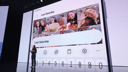 레이첼 로버츠 삼성전자 미국법인 제품 PM은 나우 넛지를 사용자가 대화의 흐름을 유지하도록 돕는 기능이라고 설명했다. 사진=갤럭시 언팩 유튜브 생중계 캡처 &nbsp;​