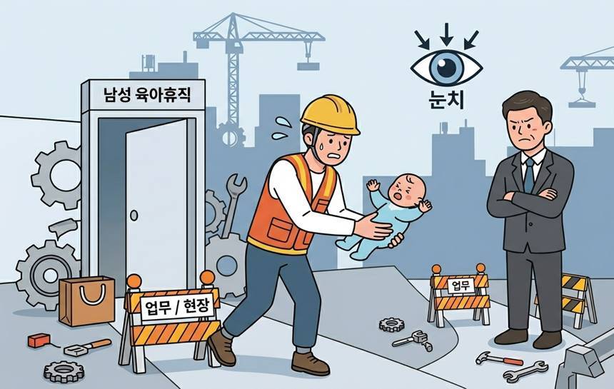 우리나라 5대 건설사의 지난해 육아휴직 사용률이 전년보다 개선됐지만, 남성 직원의 육아휴직 사용률은 여전히 낮았다. 이미지=생성형 AI