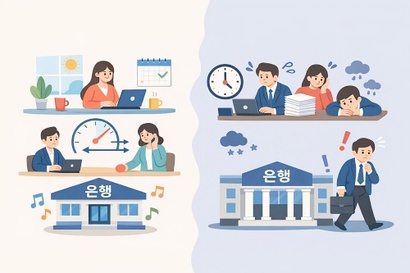 KB국민·신한·하나·우리은행 등 4대 시중은행 모두 유연근무제를 활용하고 있었지만 세부 활용 방식은 달랐다.&nbsp;사진=생성형 AI