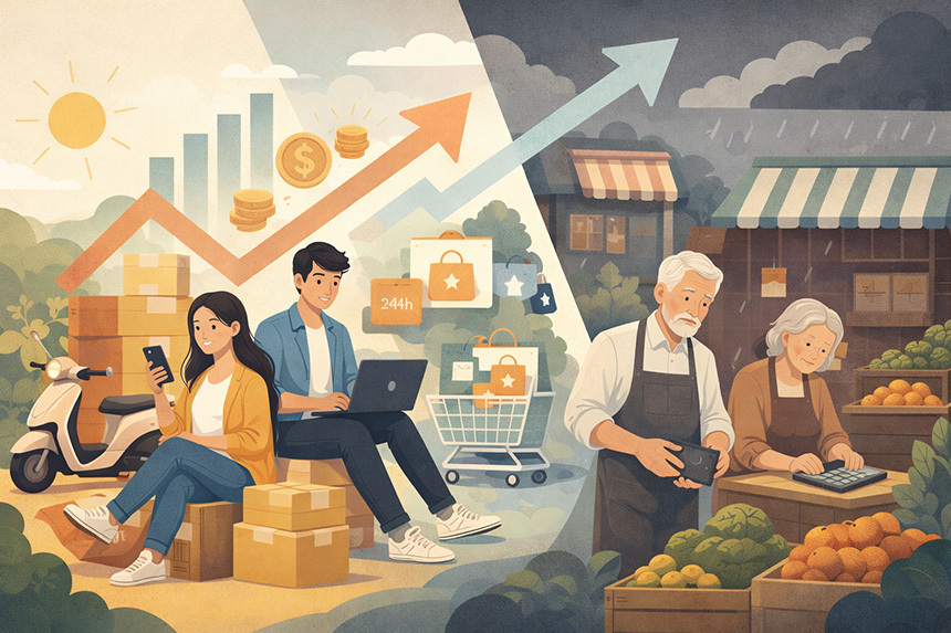 청년층 자영업자들의 매출은 코로나 19 발생 이전에 비해 상당 부분 회복세를 보인 데 반해 60대와 70대는 오히려 코로나 19 전보다 매출 수준이 더욱 하락한 것으로 나타났다. 일러스트=생성형 AI