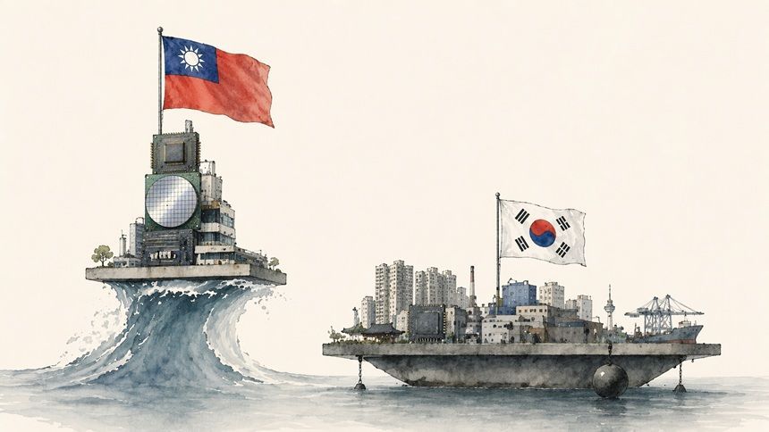 대만의 1인당 GDP 4만 달러 돌파는 경제적 우위라기보다 양국이 함께 올라탄 AI 반도체 사이클의 결과이며, 한·대만 격차의 실질적 원인은 반도체 산업의 우열보다 인구 규모·환율·잠재성장률이라는 구조적 차이에 있다는 분석이다. 사진=생성형AI