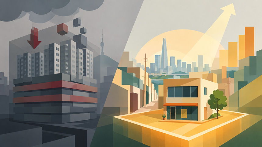 꼬마빌딩 투자는 아파트라는 현대적 금융상품의 포장지를 벗기고, 그 안에 있는 원초적인 자산인 ‘땅’을 직접 소유하는 것이다. 일러스트=생성형 AI