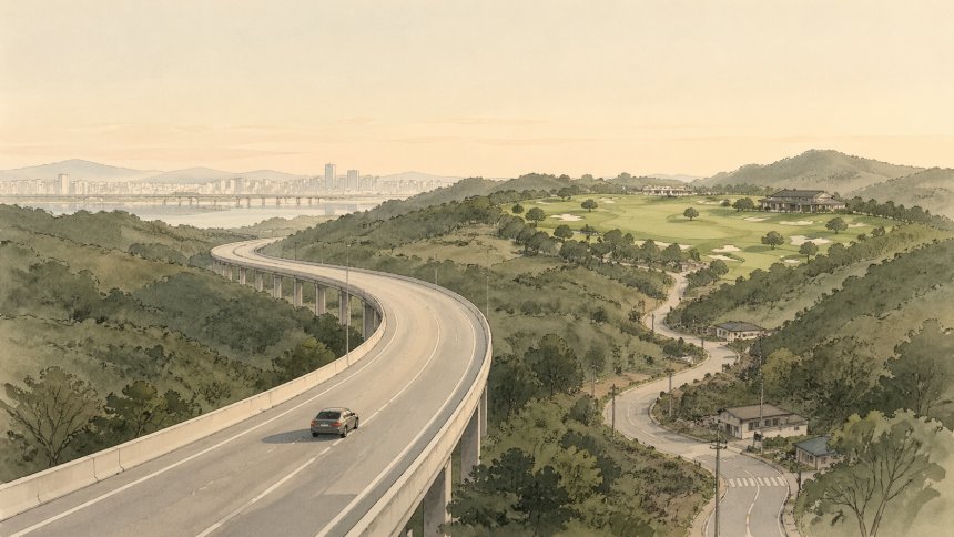 사람들은 거리를 킬로미터가 아니라 시간과 피로도로 기억하고, 길이 좋아지면 마음의 거리도 함께 줄어든다. 그래서 새 도로 하나가 골프장의 접근성을 높이고, 내장객과 회원권 가치까지 끌어올리는 힘이 된다. 사진=생성형AI