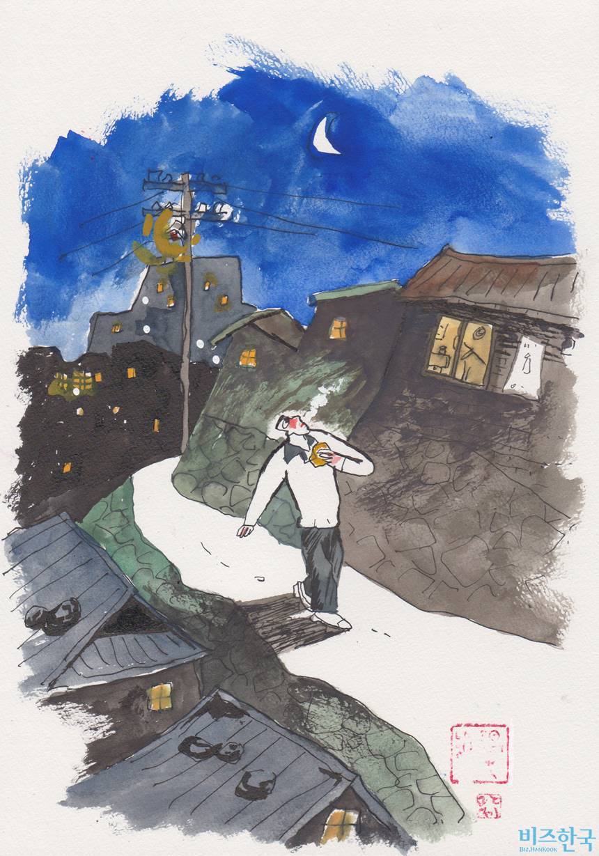 만화가의 꿈 하나로 충만하던 청년 조관제는 새벽마다 그림 연습을 하다가 구멍가게에서 산 크림빵으로 허기를 달랬다. 그림=조관제 제공