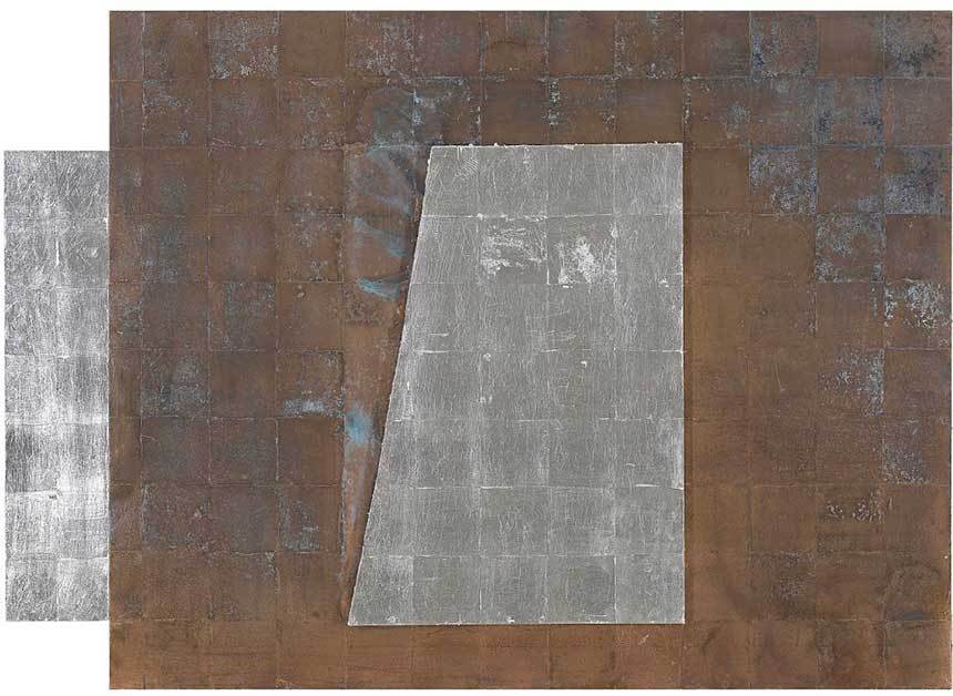 다른 시간의 틈 3: 162.2×130.3cm 장지에 합동박 부식 2019