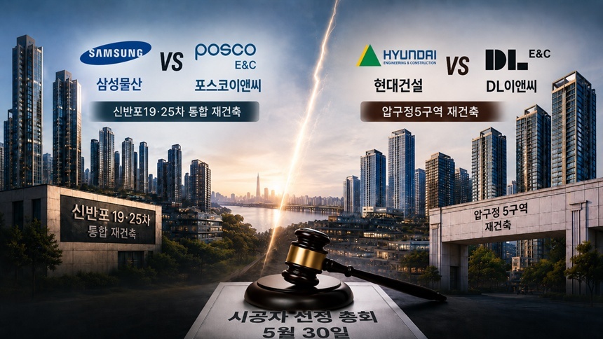 서울 강남권 핵심 재건축 사업지 두 곳이 오는 30일 나란히 시공자 선정 총회를 연다. 사진=생성형 AI
