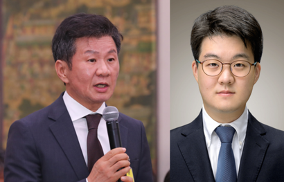 정몽규 HDC그룹 회장(왼쪽)의 장남 정준선 KAIST 교수(오른쪽)가 그룹 계열사 HDC랩스에서 3년째 인공지능(AI)·기술 고문으로 활동해온 것으로 확인됐다. 사진=박은숙 기자, KAIST 제공